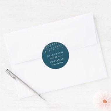 Elegant Modern Vintage Teal Blue Rose Gold Foil Classic Round Sticker