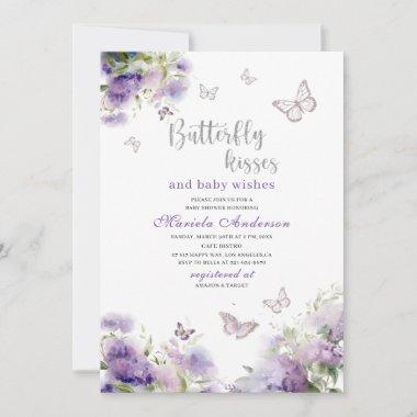 Elegant Modern Watercolor Butterfly kisses Baby S Invitations