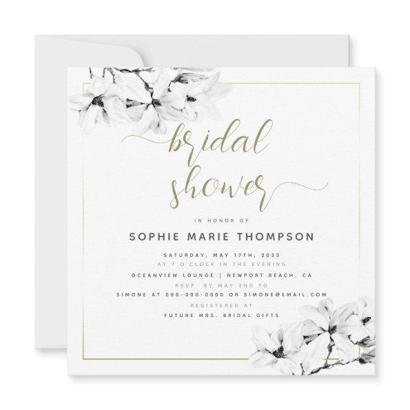 Elegant Modern White Magnolia Square