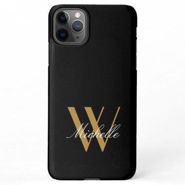 Elegant Monogram Black Gold Name Script iPhone 11Pro Max Case