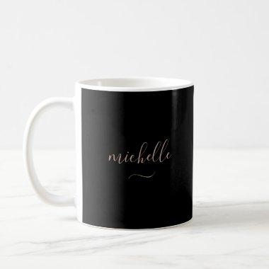 Elegant Monogram Black Gold Script Name Swash Coffee Mug