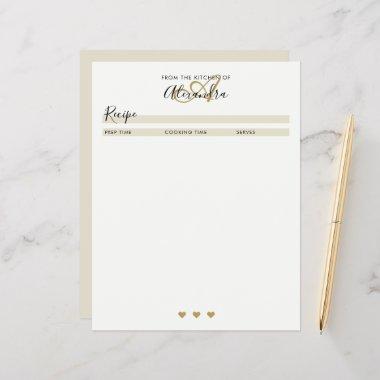 Elegant Monogram Black Gold Simple Recipe Sheet