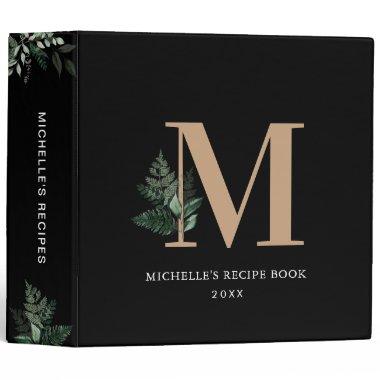 Elegant monogram Black recipe book 3 Ring Binder