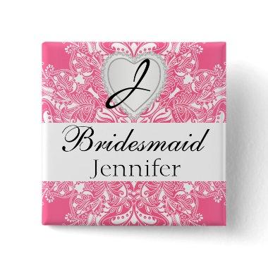 Elegant Monogram Bridal Party Pink Design Button