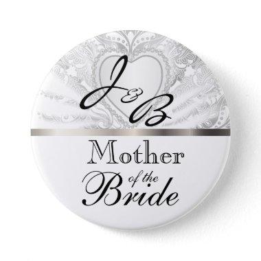 Elegant Monogram Bridal Party White Satin Design Button