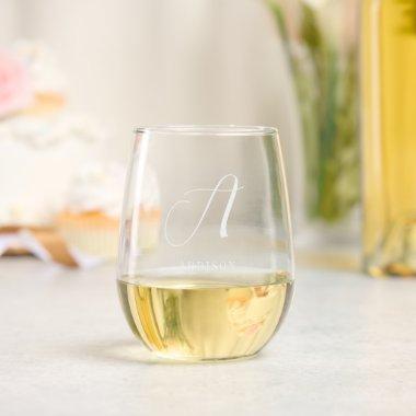 Elegant Monogram  Bridesmaid Gift Stemless Wine Glass