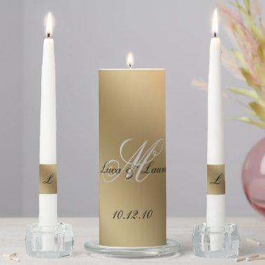 Elegant Monogram Bride Groom Names Wedding Gold Unity Candle Set