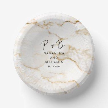 Elegant Monogram Custom Marble Effect Wedding Paper Bowls