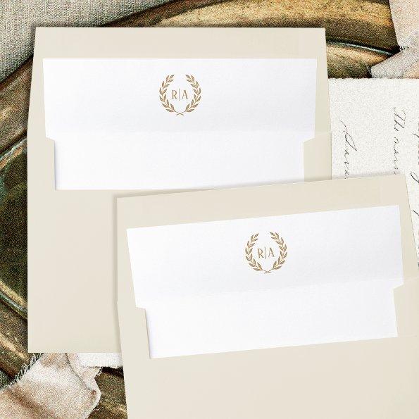 Elegant Monogram Design Gold White Wedding Envelope Liner