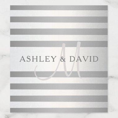 Elegant Monogram Faux Silver Gradient Grey Stripes Envelope Liner