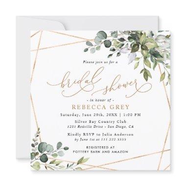 Elegant Monogram Gold Greenery Bridal Shower Invitations