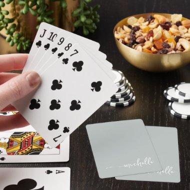 Elegant Monogram Name Sage Green Script Pale Poker