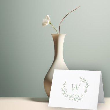 Elegant Monogram Sage Green Floral Leaves Crest Thank You