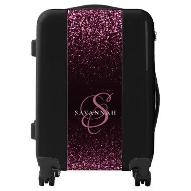 Elegant Monogram Script Stylish Pink Chic Glitter Luggage