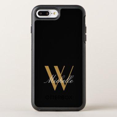 Elegant Monogram Simple Gold Black Name Script OtterBox Symmetry iPhone 8 Plus/7 Plus Case