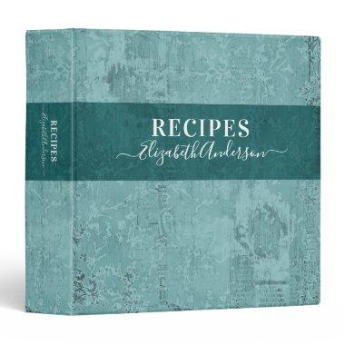 Elegant Monogram Teal Script Name Recipe 3 Ring Binder