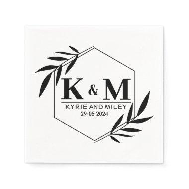 elegant monogram wedding black and white napkins