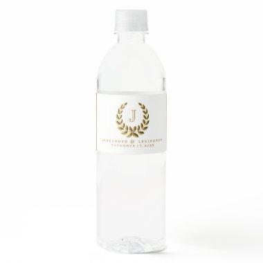 Elegant Monogram With Gold Laurel Wreath Water Bottle Label