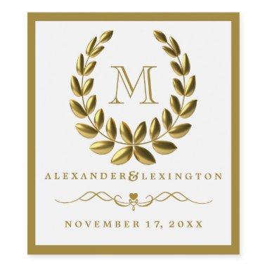 Elegant Monogram With Gold Laurel Wreath Wedding Wine Label