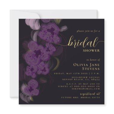 Elegant Moody Black Purple Orchids Bridal Shower Invitations