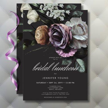 Elegant Moody Twilight Muted Floral Bridal Lunch