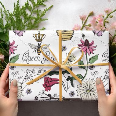 Elegant Mothers Day Queen Bee and Flowers Wrapping Paper