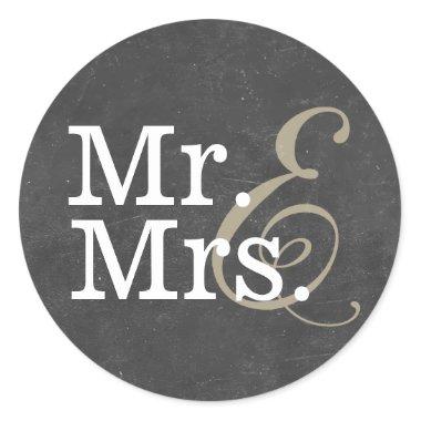 Elegant Mr. and Mrs. Chalkboard Wedding Favor Classic Round Sticker