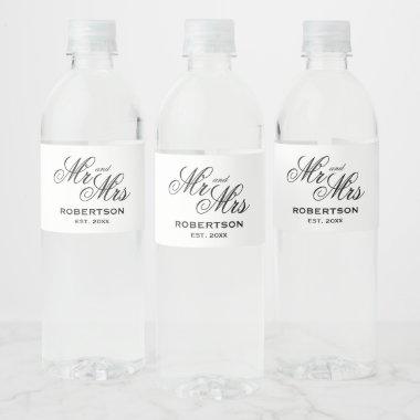 Elegant Mr and Mrs name wedding bridal shower Water Bottle Label