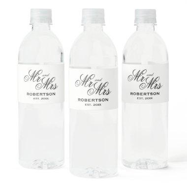 Elegant Mr and Mrs name wedding  Water Bottle Label