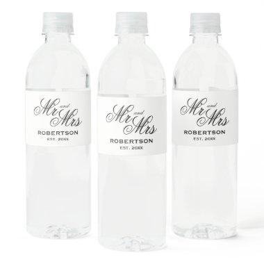 Elegant Mr and Mrs name wedding bridal shower Water Bottle Label