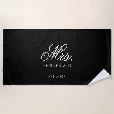 Elegant Mrs Script Established Year Personalized Beach Towel