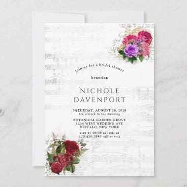 Elegant Musical Floral Bridal Shower Invitations