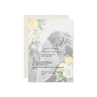 Elegant Muted Photo Lemons & Floral Bridal Shower Invitations