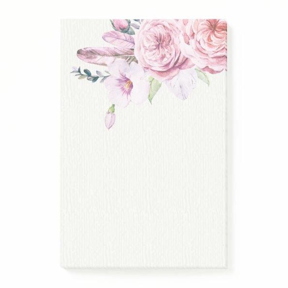 Elegant Natural Watercolor Boho Floral Feather Post-it Notes