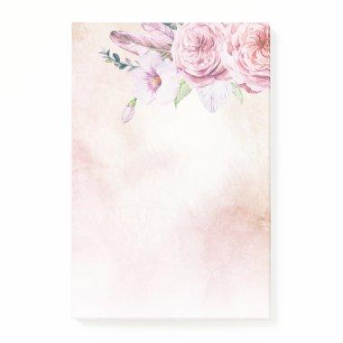 Elegant Natural Watercolor Boho Floral & Feathers Post-it Notes