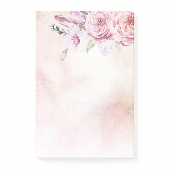 Elegant Natural Watercolor Boho Floral & Feathers Post-it Notes