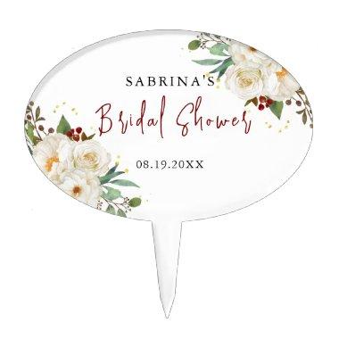 Elegant Natural White Rose Peony Bridal Shower Cake Topper