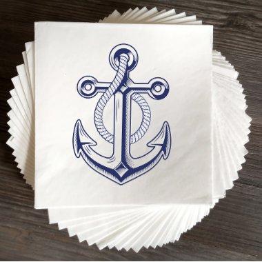 Elegant Nautical Anchor Sailor Navy Blue Wedding Napkins