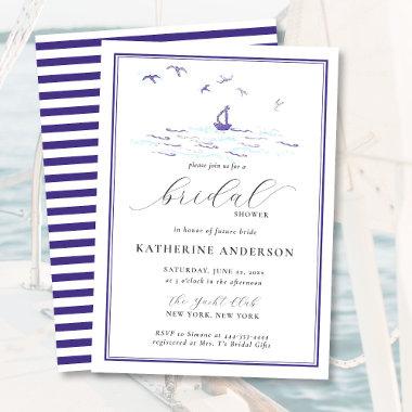 Elegant Nautical Boat Birds Stripes Bridal Shower Invitations