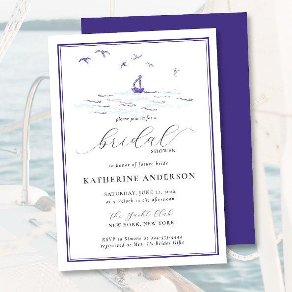 Elegant Nautical Boat Waves Birds Bridal Shower Invitations