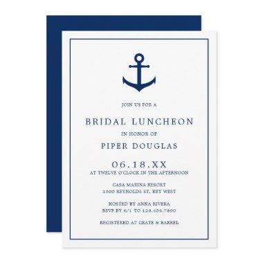 Elegant Nautical Navy Blue Anchor Bridal Luncheon Invitations