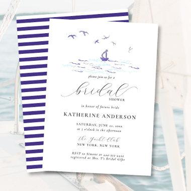 Elegant Nautical Stripes Modern Boat Bridal Shower Invitations