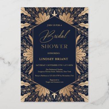 Elegant navy and real gold foil script lettering foil Invitations