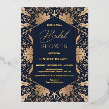 Elegant navy and real gold foil script lettering foil