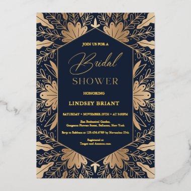 Elegant navy and real gold foil script lettering foil Invitations