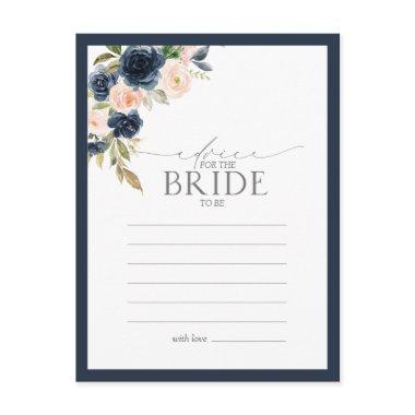 Elegant Navy Blue Blush Pink Advice To The Bride PostInvitations