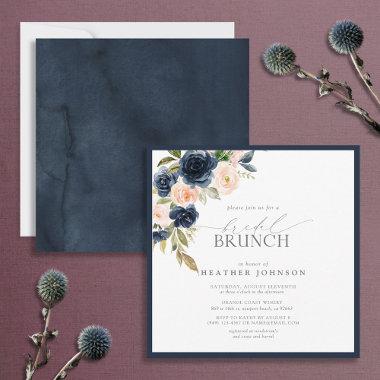 Elegant Navy Blue Blush Pink Bridal Brunch Invitations