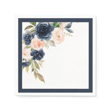 Elegant Navy Blue Blush Pink Floral Bridal Shower Napkins