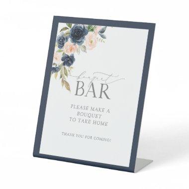 Elegant Navy Blue Blush Pink Shower Bouquet Bar Pedestal Sign