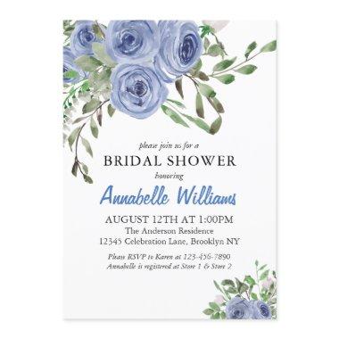 Elegant Navy Blue Floral Watercolor Bridal Shower Invitations